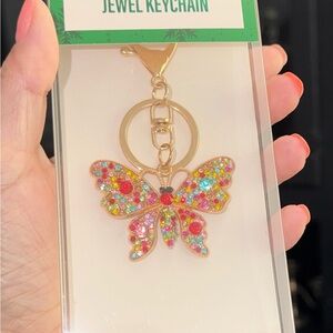 Gold Butterfly Jewel Keychain with Multicolor Rhinestones